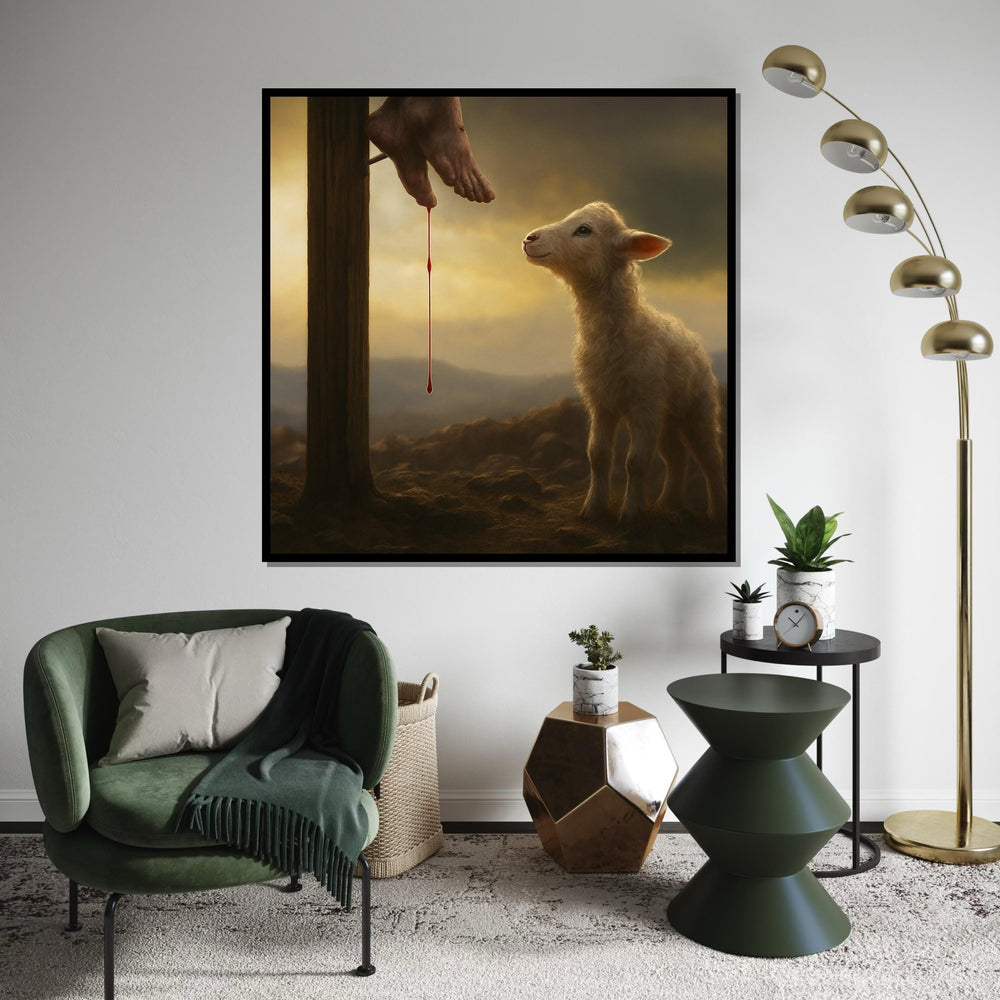 Crucifixion Canvas, Lamb of God Art, Religious Wall Art, Spiritual Canvas Design, Ready to Hang, Inspirational Home Decor, Print Art