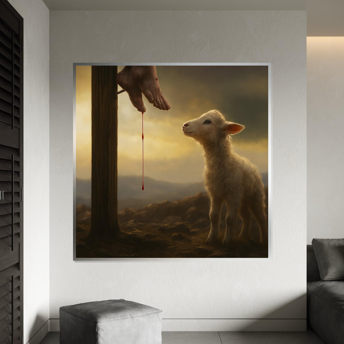 Crucifixion Canvas, Lamb of God Art, Religious Wall Art, Spiritual Canvas Design, Ready to Hang, Inspirational Home Decor