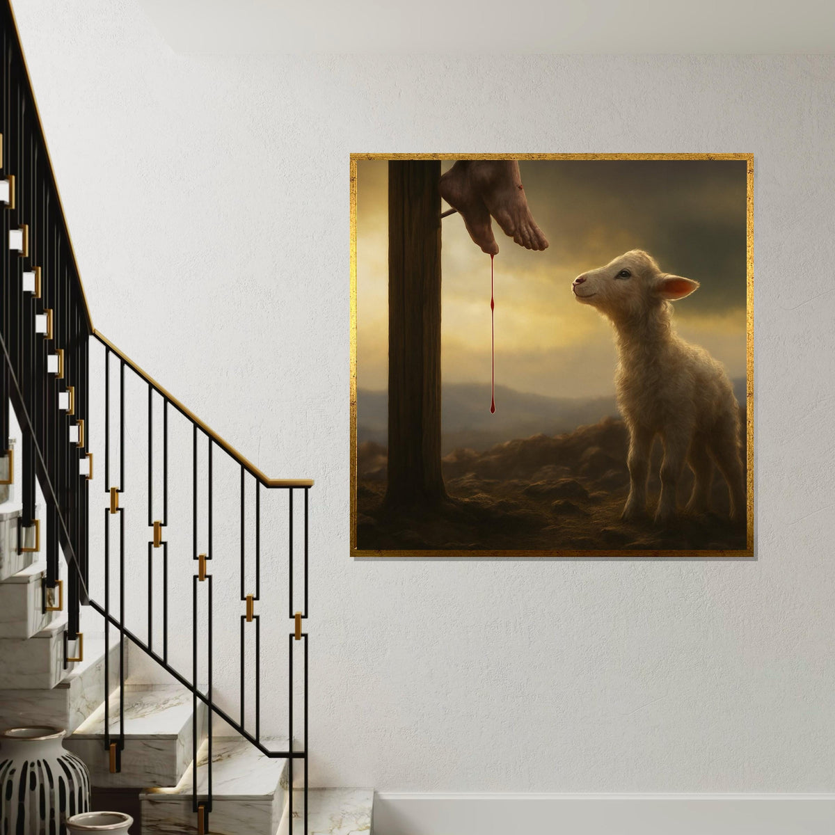 Crucifixion Canvas, Lamb of God Art, Religious Wall Art, Spiritual Canvas Design, Ready to Hang, Inspirational Home Decor