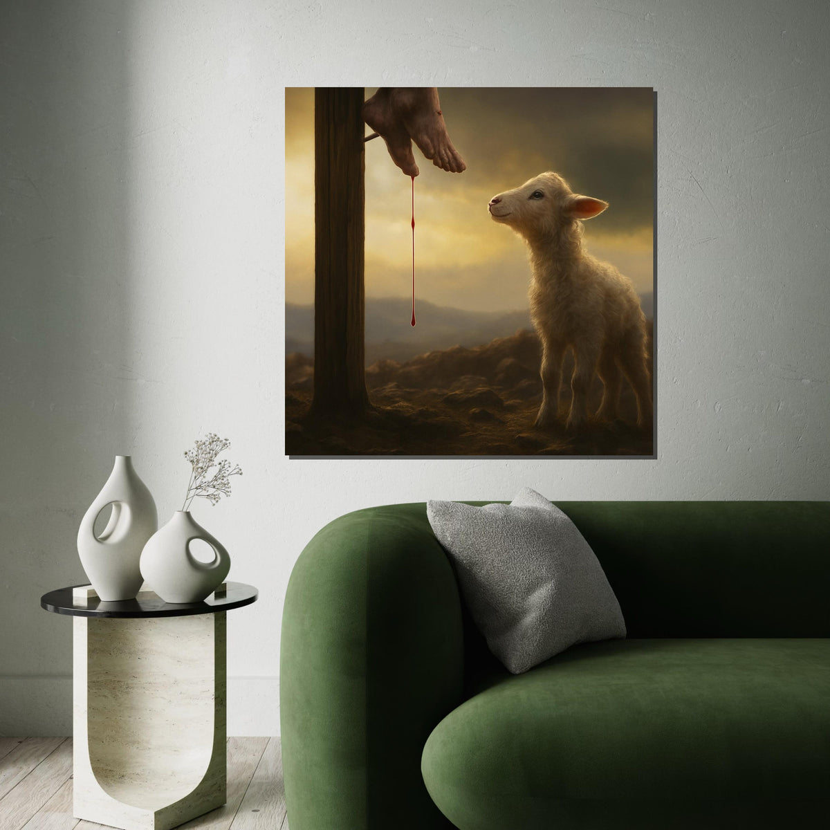 Crucifixion Canvas, Lamb of God Art, Religious Wall Art, Spiritual Canvas Design, Ready to Hang, Inspirational Home Decor
