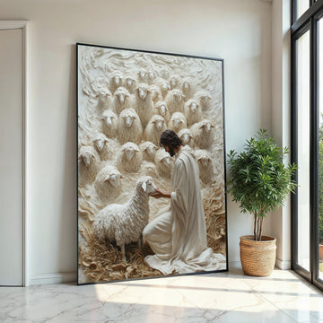 Shepherd Canvas Wall Art, Lamb and Shepherd Print, Spiritual Wall Art, Inspirational Canvas Design, Ready To Hang Decoration