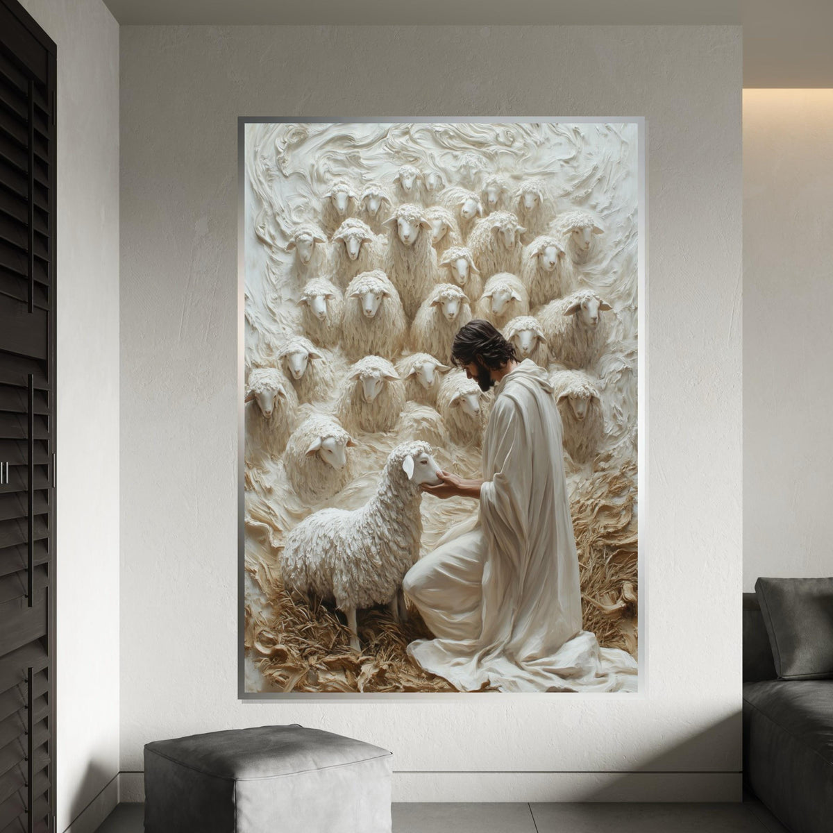 Shepherd Canvas Wall Art, Lamb and Shepherd Print, Spiritual Wall Art, Inspirational Canvas Design, Ready To Hang Decoration