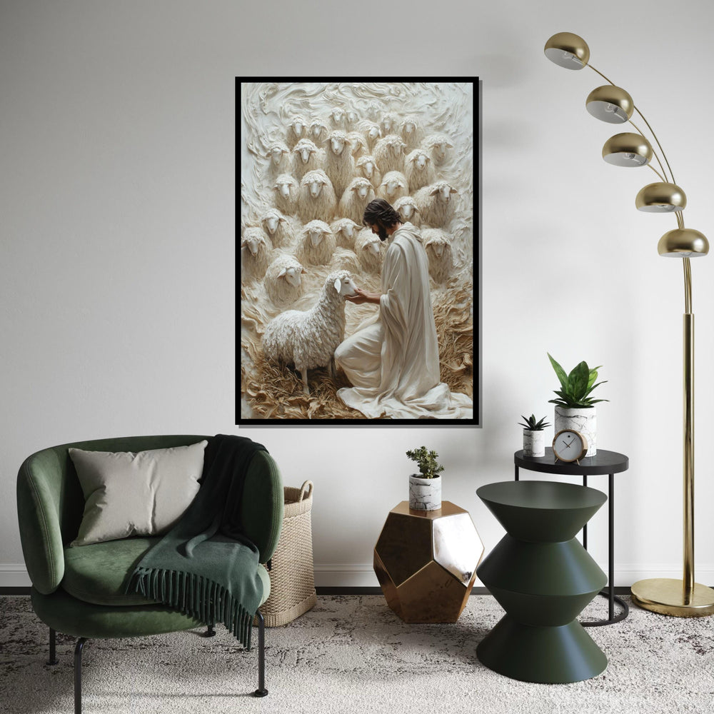 Shepherd Canvas Wall Art, Lamb and Shepherd Print, Spiritual Wall Art, Inspirational Canvas Design, Ready To Hang Decoration, Print Art