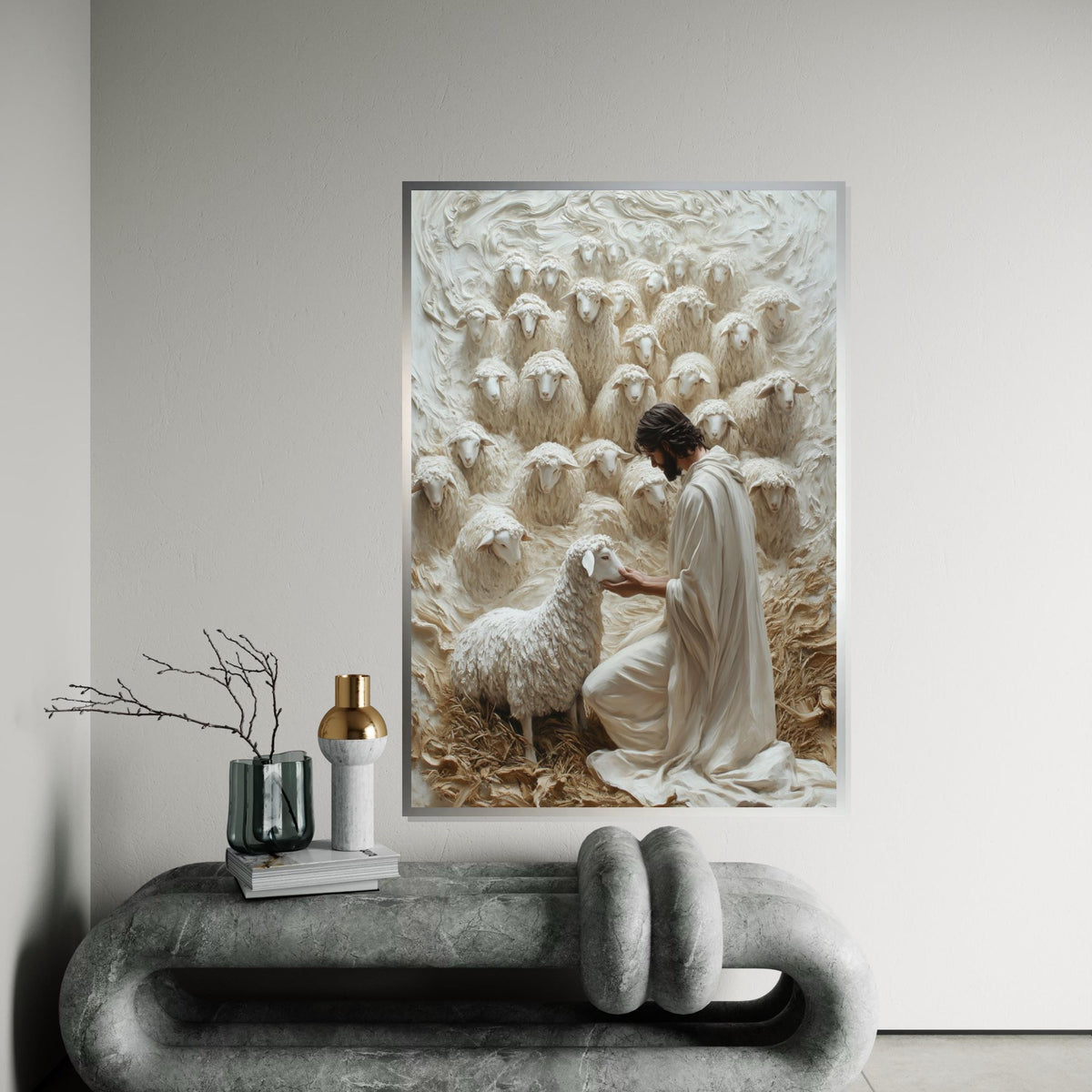 Shepherd Canvas Wall Art, Lamb and Shepherd Print, Spiritual Wall Art, Inspirational Canvas Design, Ready To Hang Decoration