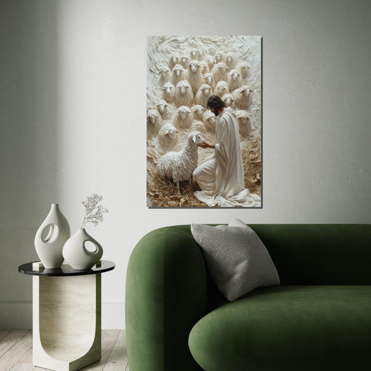 Shepherd Canvas Wall Art, Lamb and Shepherd Print, Spiritual Wall Art, Inspirational Canvas Design, Ready To Hang Decoration