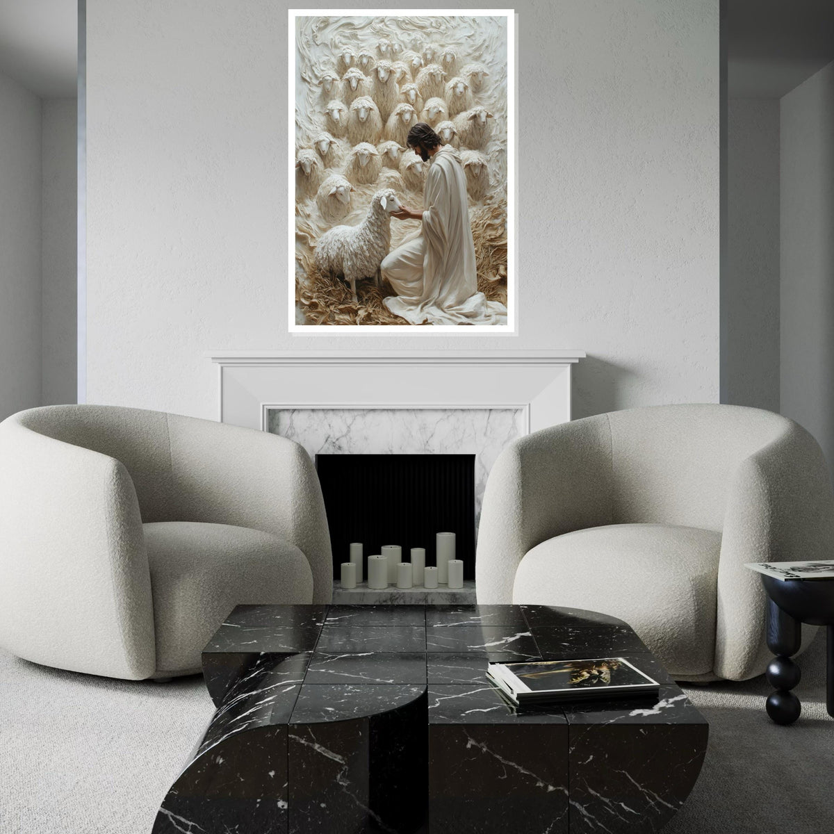 Shepherd Canvas Wall Art, Lamb and Shepherd Print, Spiritual Wall Art, Inspirational Canvas Design, Ready To Hang Decoration