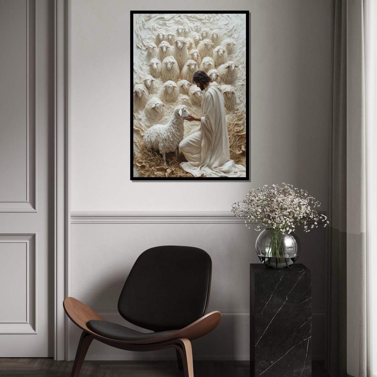 Shepherd Canvas Wall Art, Lamb and Shepherd Print, Spiritual Wall Art, Inspirational Canvas Design, Ready To Hang Decoration