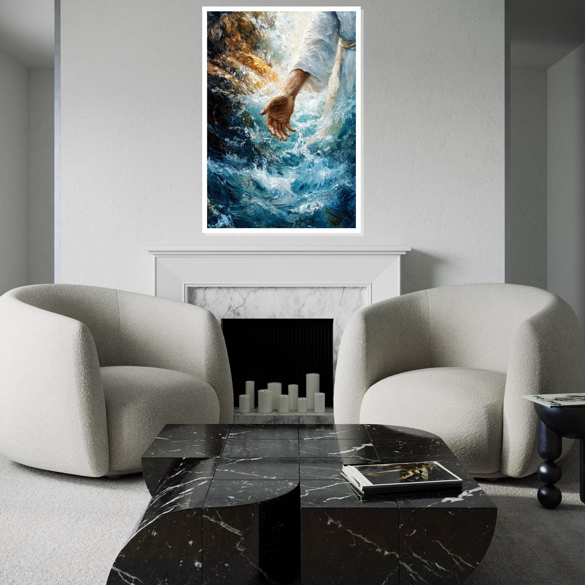Divine Hand Painting, Spiritual Canvas Art, Jesus Walking on Water, Inspirational Wall Art, Canvas Design, Ready to Hang Decor