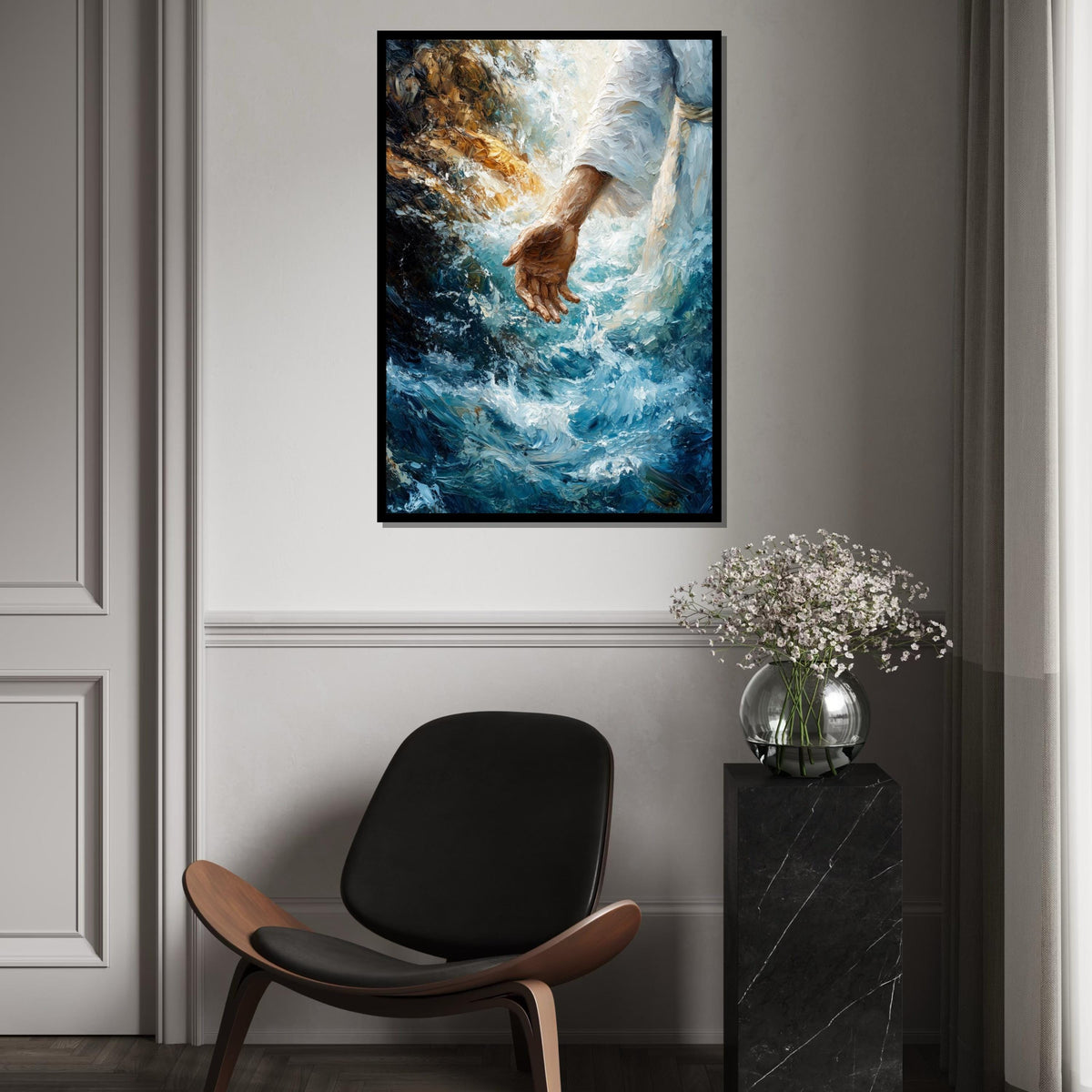 Divine Hand Painting, Spiritual Canvas Art, Jesus Walking on Water, Inspirational Wall Art, Canvas Design, Ready to Hang Decor