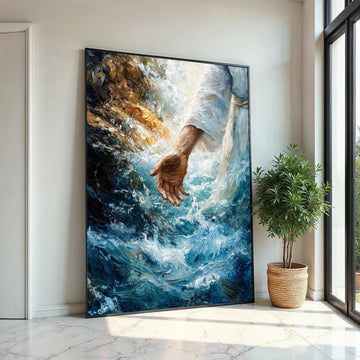 Divine Hand Painting, Spiritual Canvas Art, Jesus Walking on Water, Inspirational Wall Art, Canvas Design, Ready to Hang Decor