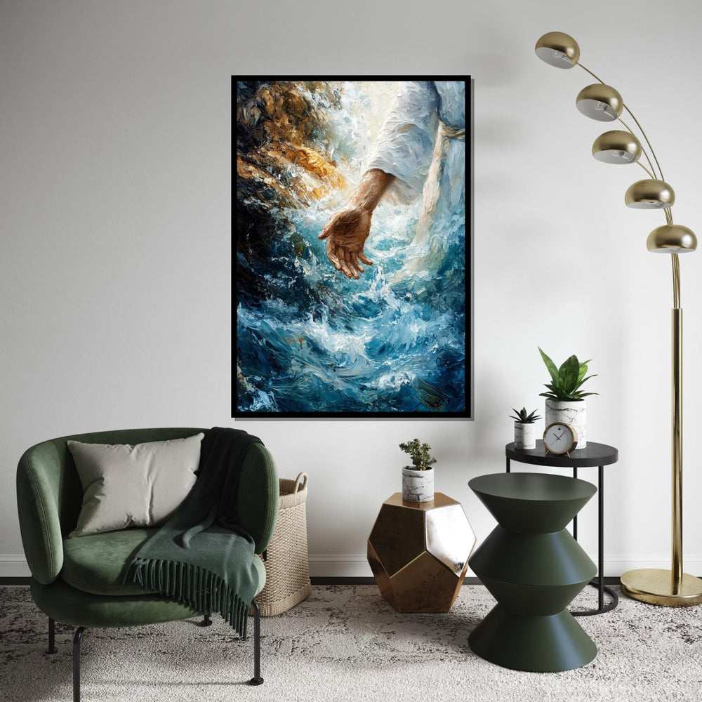 Divine Hand Painting, Spiritual Canvas Art, Jesus Walking on Water, Inspirational Wall Art, Canvas Design, Ready to Hang Decor