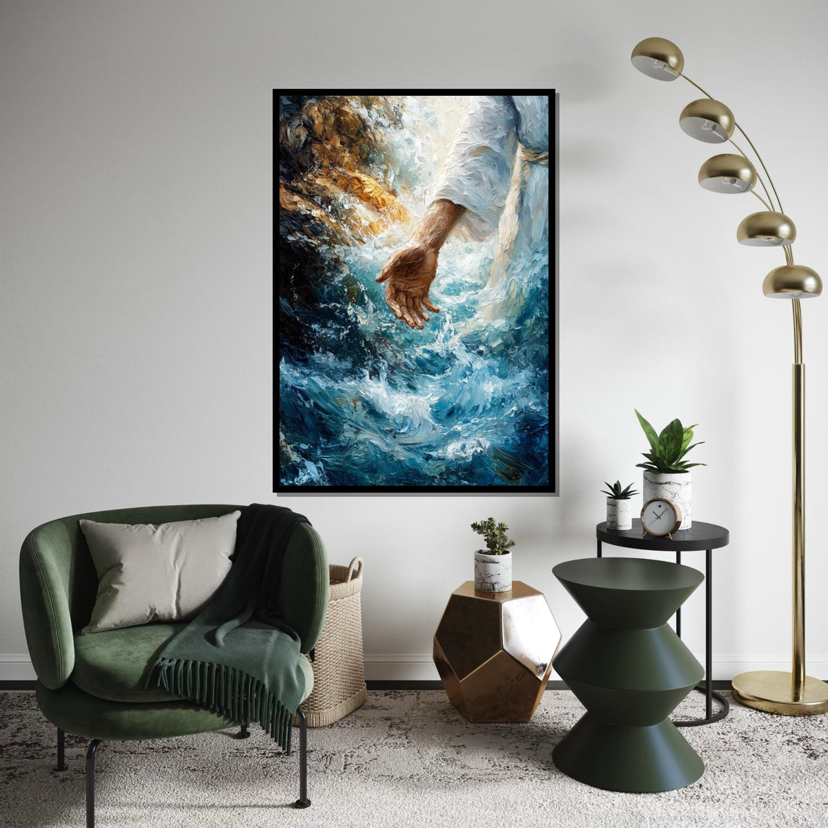 Divine Hand Painting, Spiritual Canvas Art, Jesus Walking on Water, Inspirational Wall Art, Canvas Design, Ready to Hang Decor