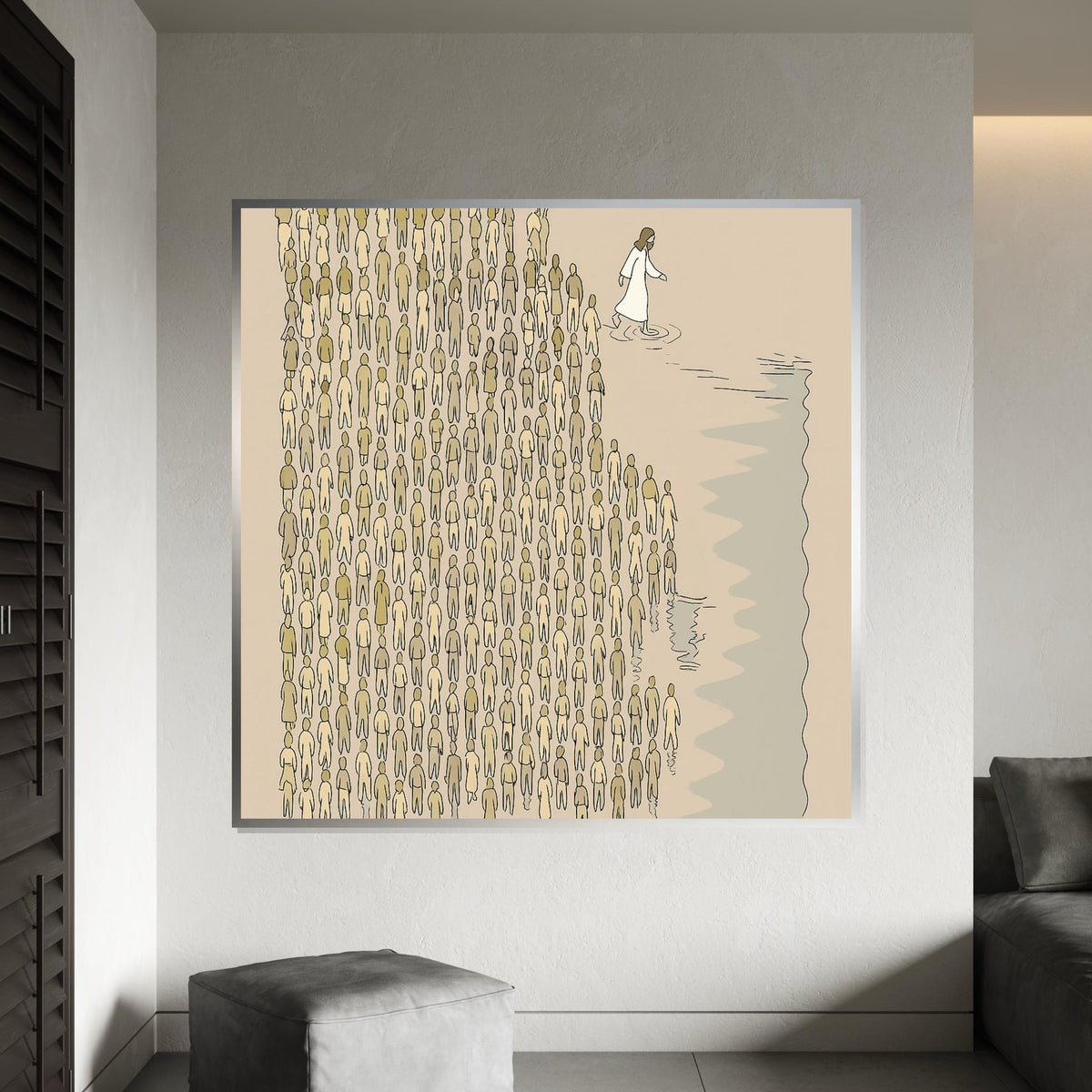 Follow the Leader Canvas, Inspirational Walk Water Art, Jesus Walk Canvas, Wall Art Design, People Following Print, Ready To Hang Decor