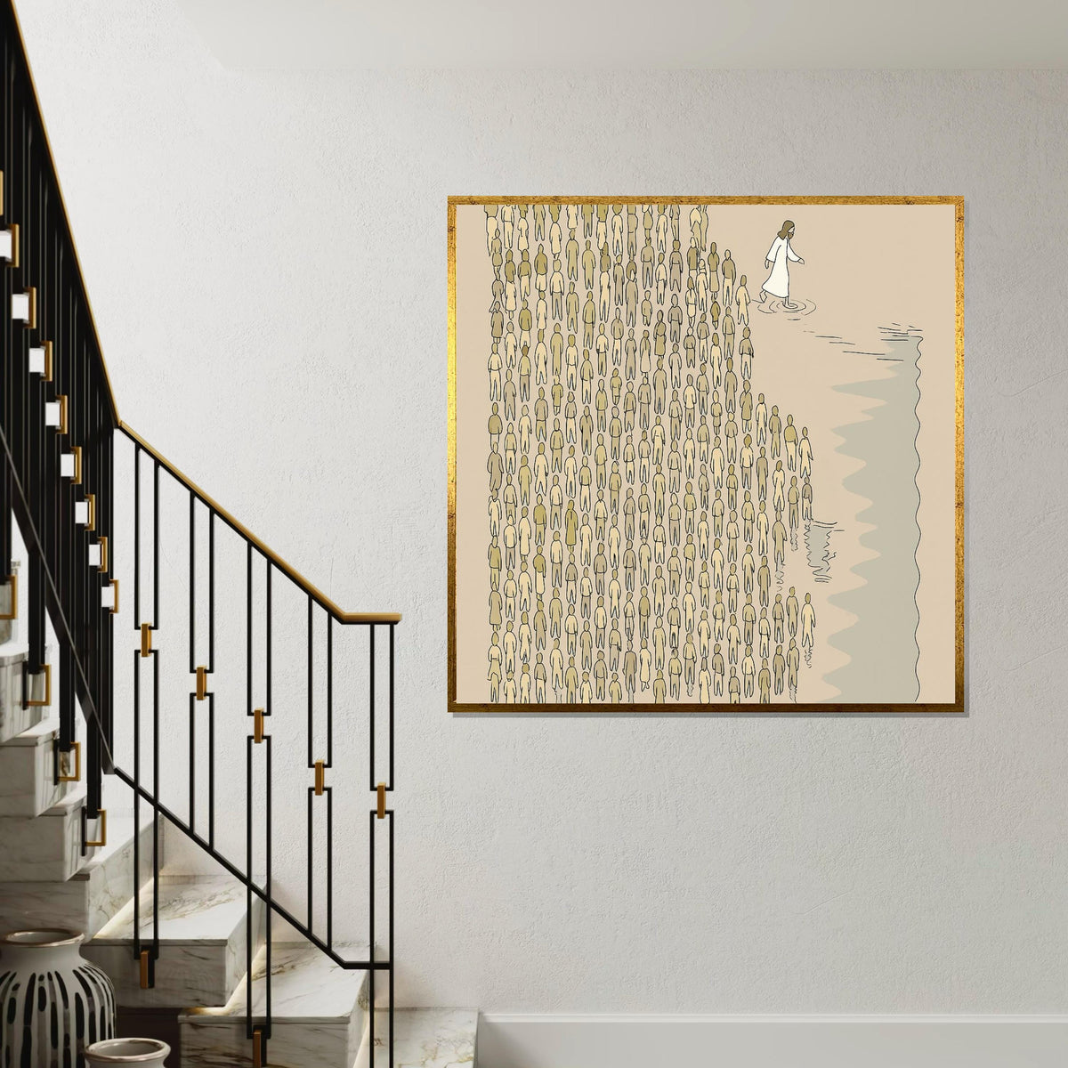 Follow the Leader Canvas, Inspirational Walk Water Art, Jesus Walk Canvas, Wall Art Design, People Following Print, Ready To Hang Decor
