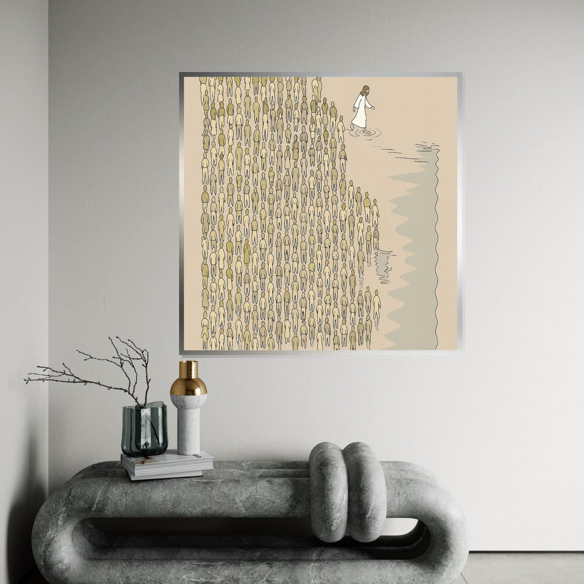 Follow the Leader Canvas, Inspirational Walk Water Art, Jesus Walk Canvas, Wall Art Design, People Following Print, Ready To Hang Decor