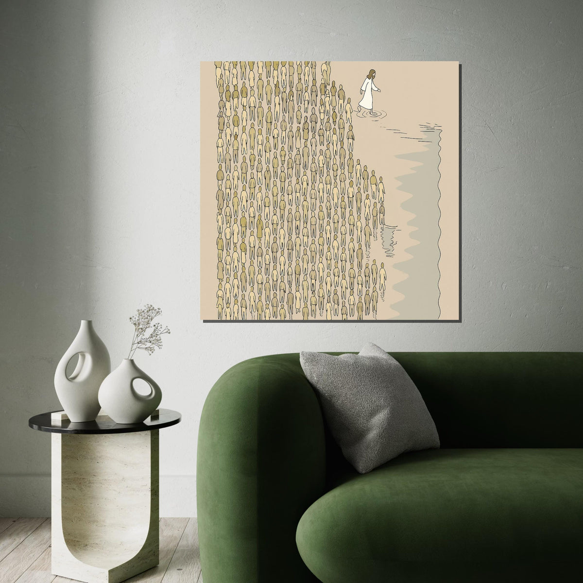 Follow the Leader Canvas, Inspirational Walk Water Art, Jesus Walk Canvas, Wall Art Design, People Following Print, Ready To Hang Decor