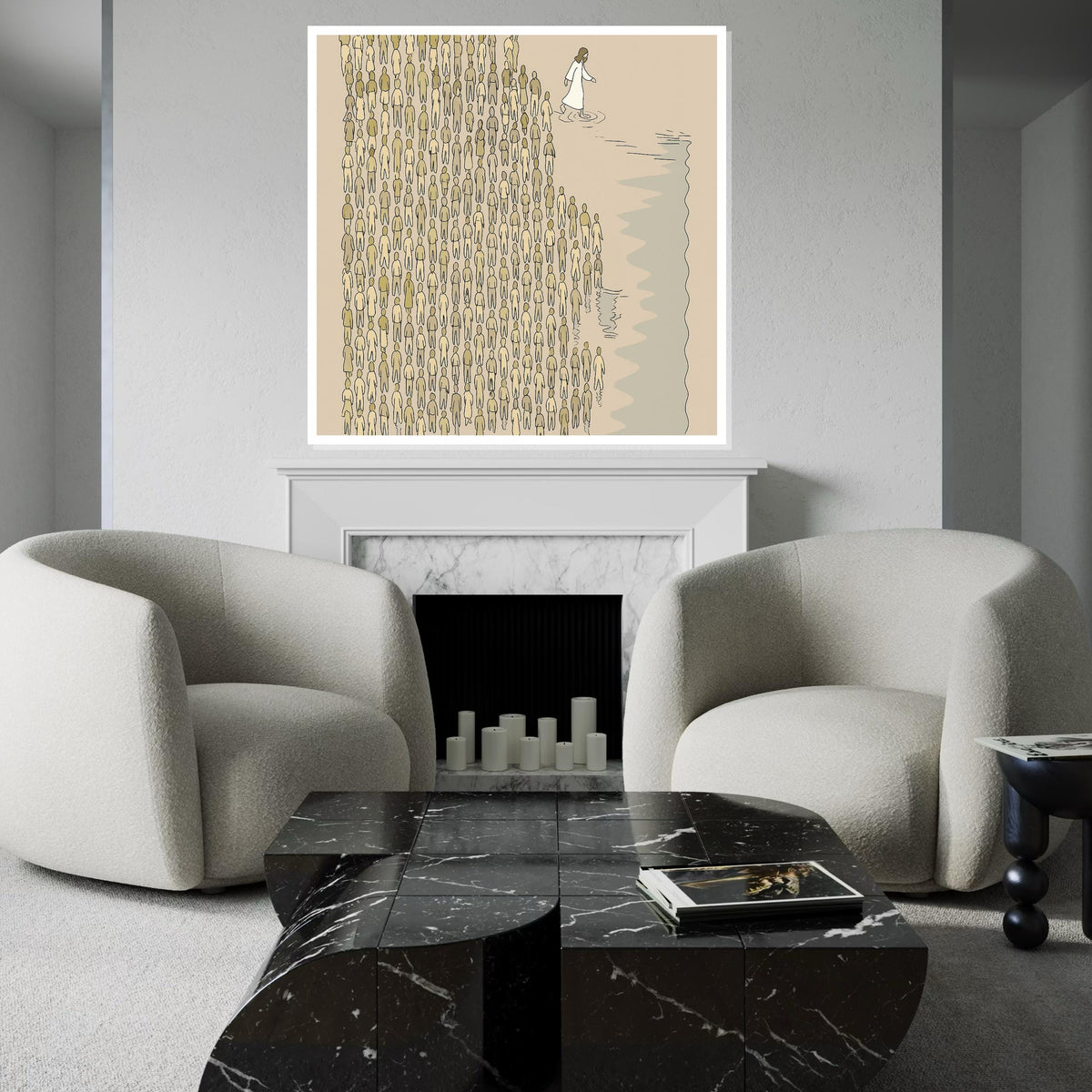 Follow the Leader Canvas, Inspirational Walk Water Art, Jesus Walk Canvas, Wall Art Design, People Following Print, Ready To Hang Decor