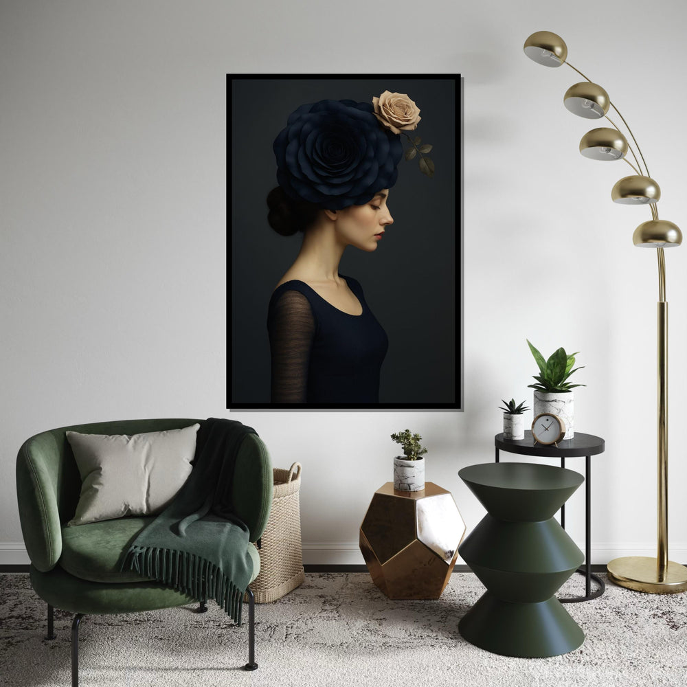 Portrait Elegance, Floral Headpiece Canvas, Woman with Rose Headdress, Art Canvas Design, Ready to Hang, Elegant Wall Decoration