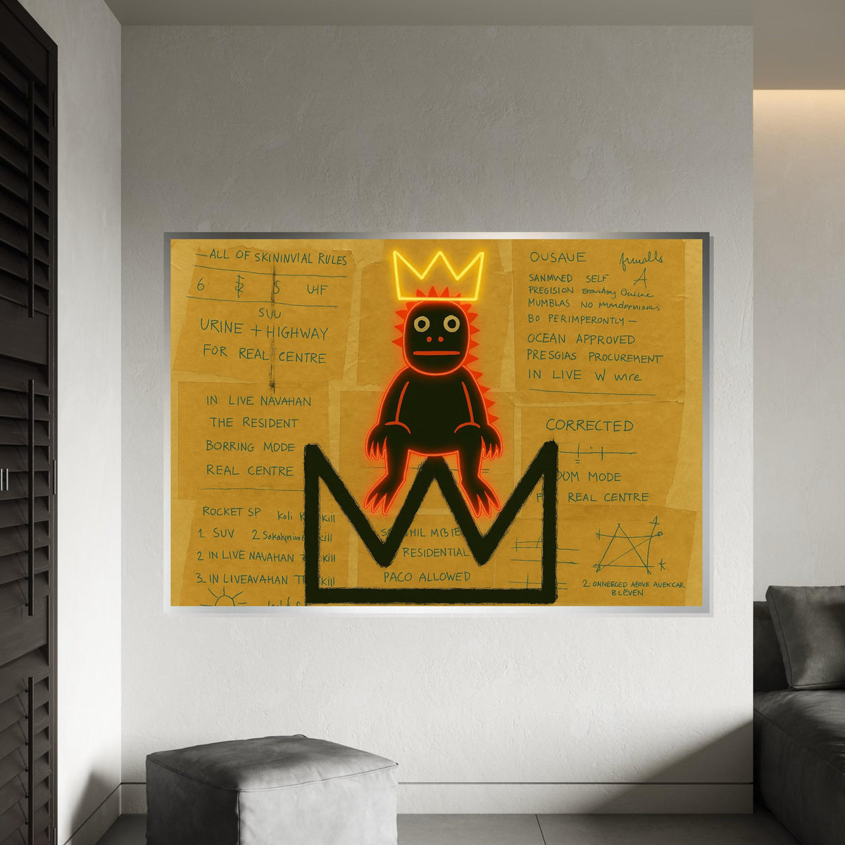 Neon Crown Creature Canvas, Abstract Art, Urban Graffiti Inspiration, Wall Art Canvas Design, Ready to Hang Decoration