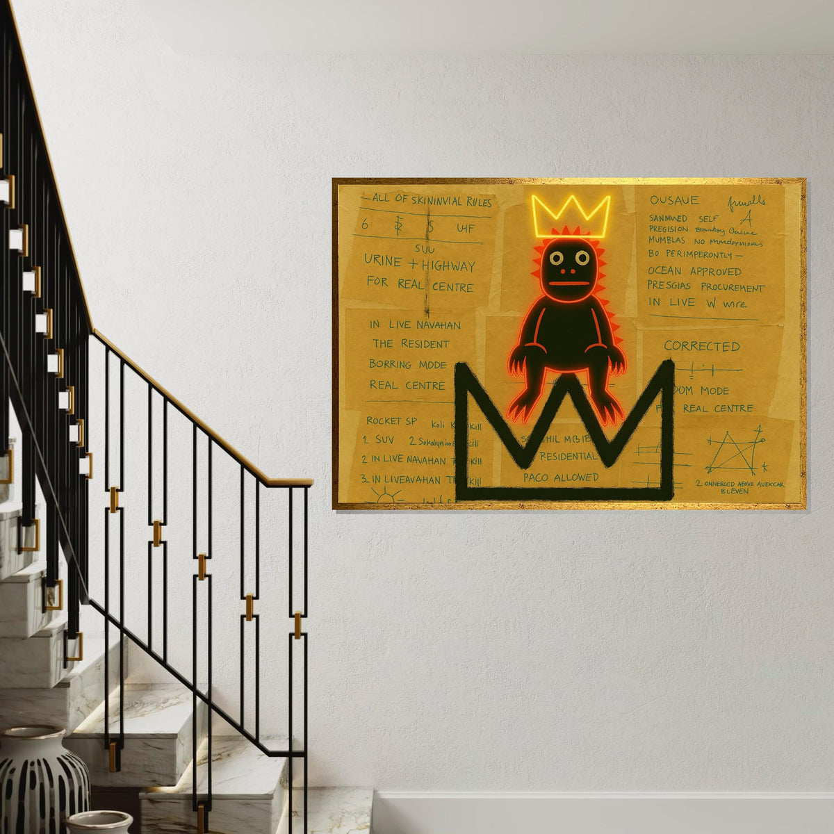 Neon Crown Creature Canvas, Abstract Art, Urban Graffiti Inspiration, Wall Art Canvas Design, Ready to Hang Decoration