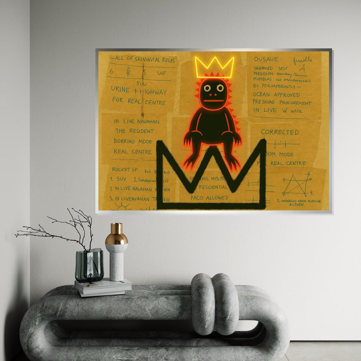 Neon Crown Creature Canvas, Abstract Art, Urban Graffiti Inspiration, Wall Art Canvas Design, Ready to Hang Decoration