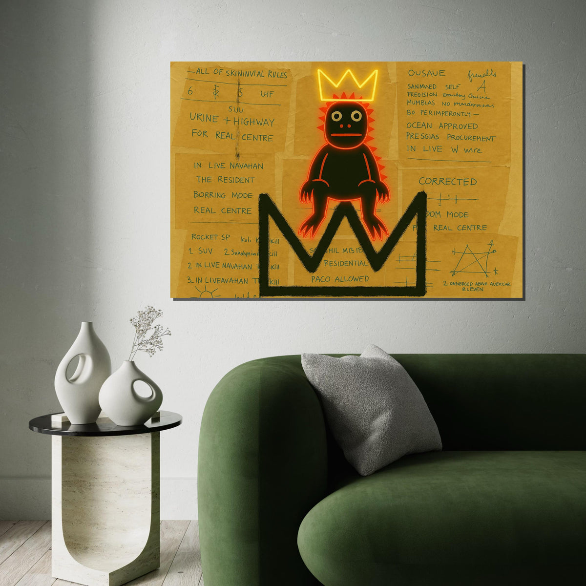 Neon Crown Creature Canvas, Abstract Art, Urban Graffiti Inspiration, Wall Art Canvas Design, Ready to Hang Decoration