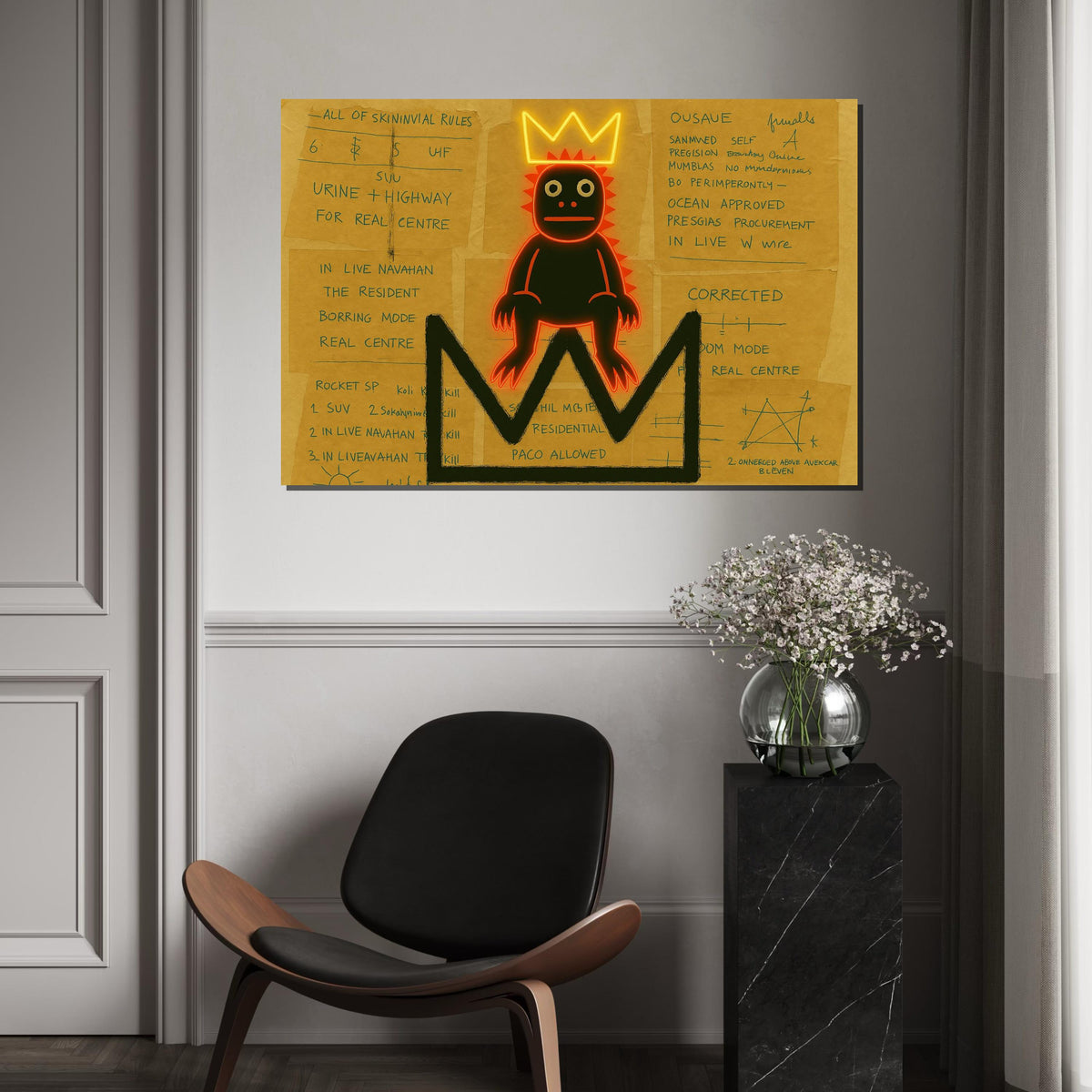 Neon Crown Creature Canvas, Abstract Art, Urban Graffiti Inspiration, Wall Art Canvas Design, Ready to Hang Decoration