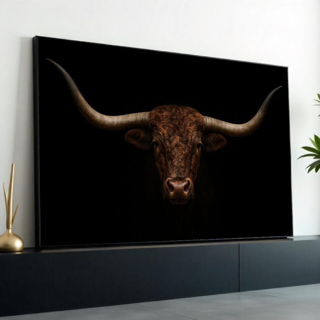 Majestic Bull Canvas, Longhorn Bull Wall Art, Animal Print, Wildlife Canvas Art, Wall Art Canvas Design, Ready To Hang Decoration