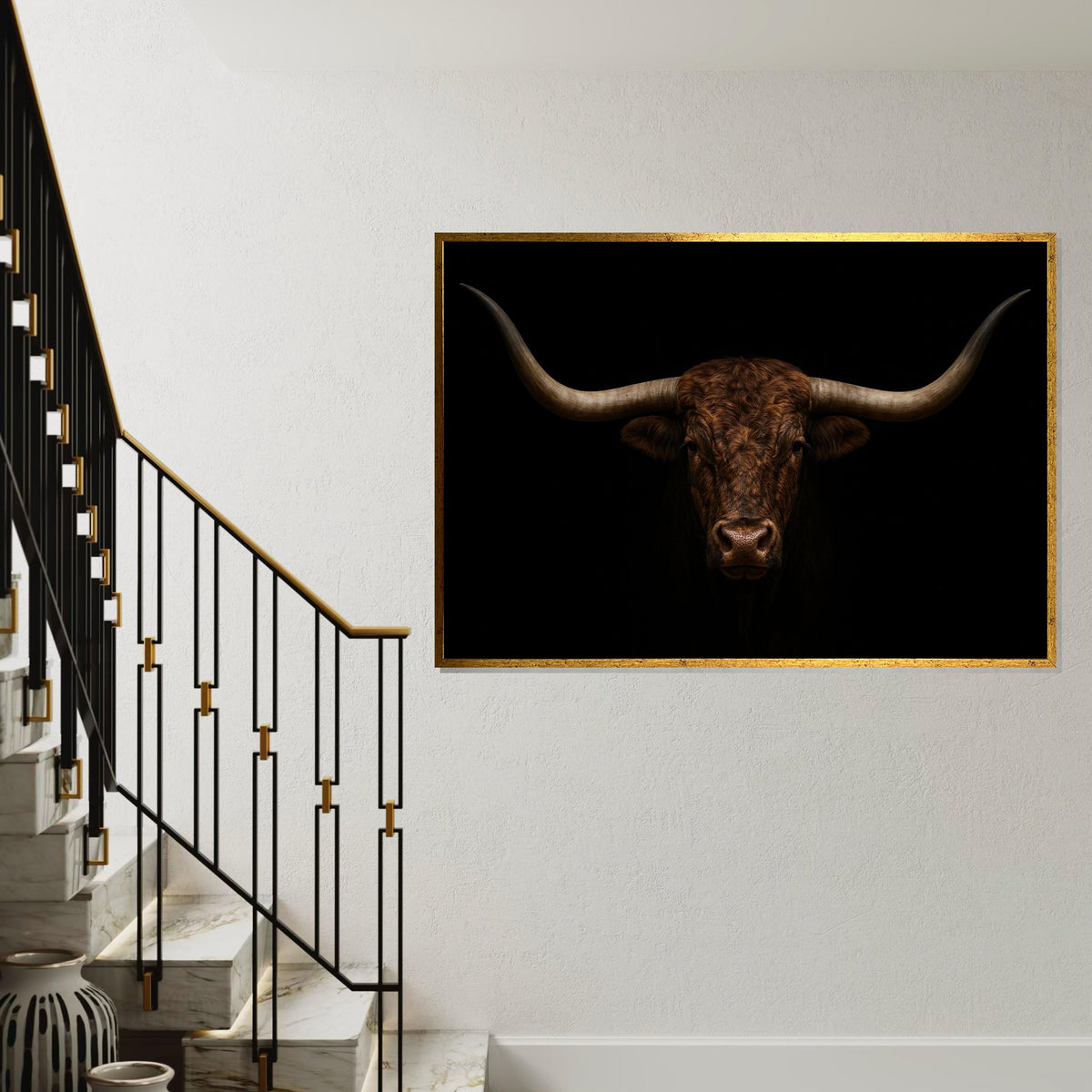 Majestic Bull Canvas, Longhorn Bull Wall Art, Animal Print, Wildlife Canvas Art, Wall Art Canvas Design, Ready To Hang Decoration