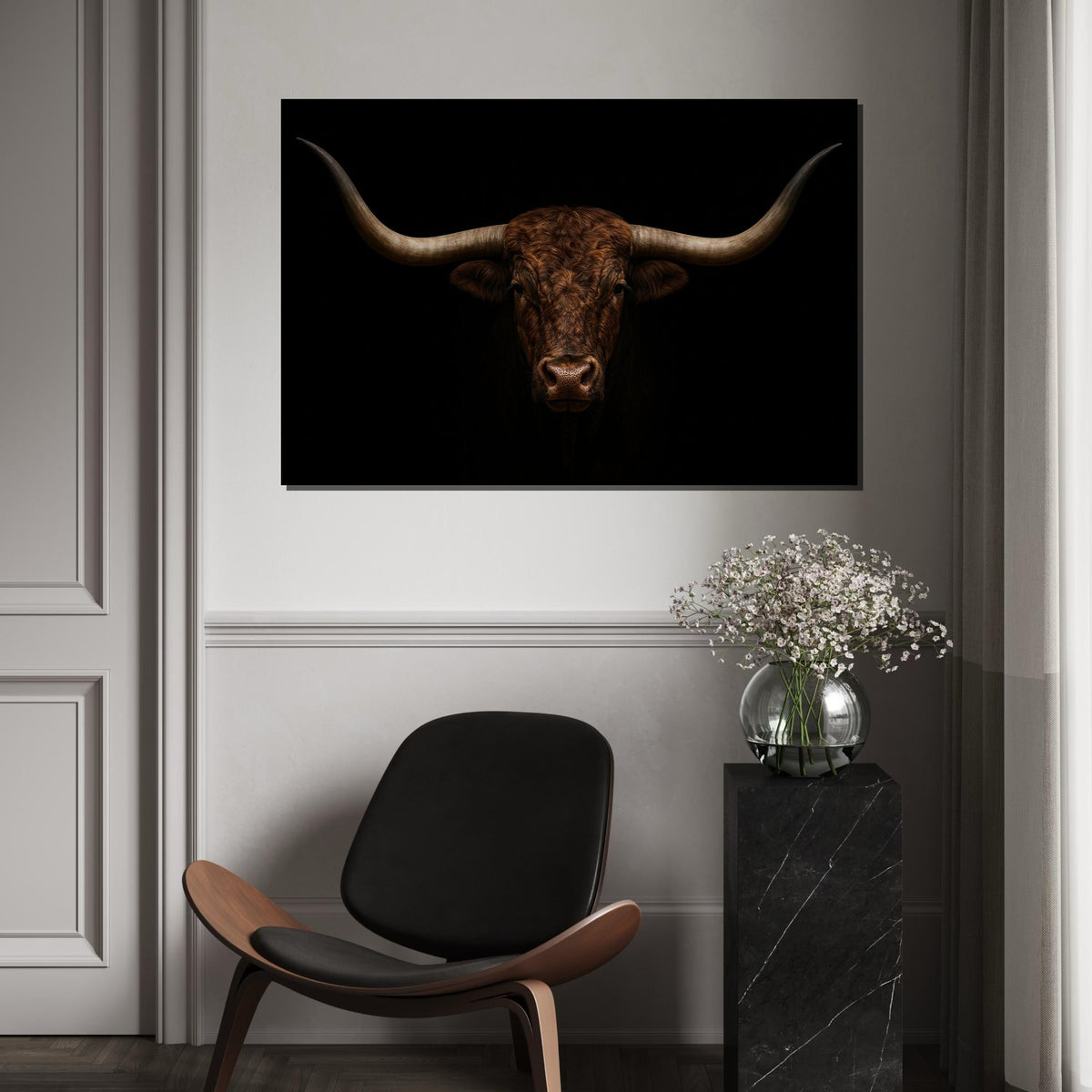Majestic Bull Canvas, Longhorn Bull Wall Art, Animal Print, Wildlife Canvas Art, Wall Art Canvas Design, Ready To Hang Decoration