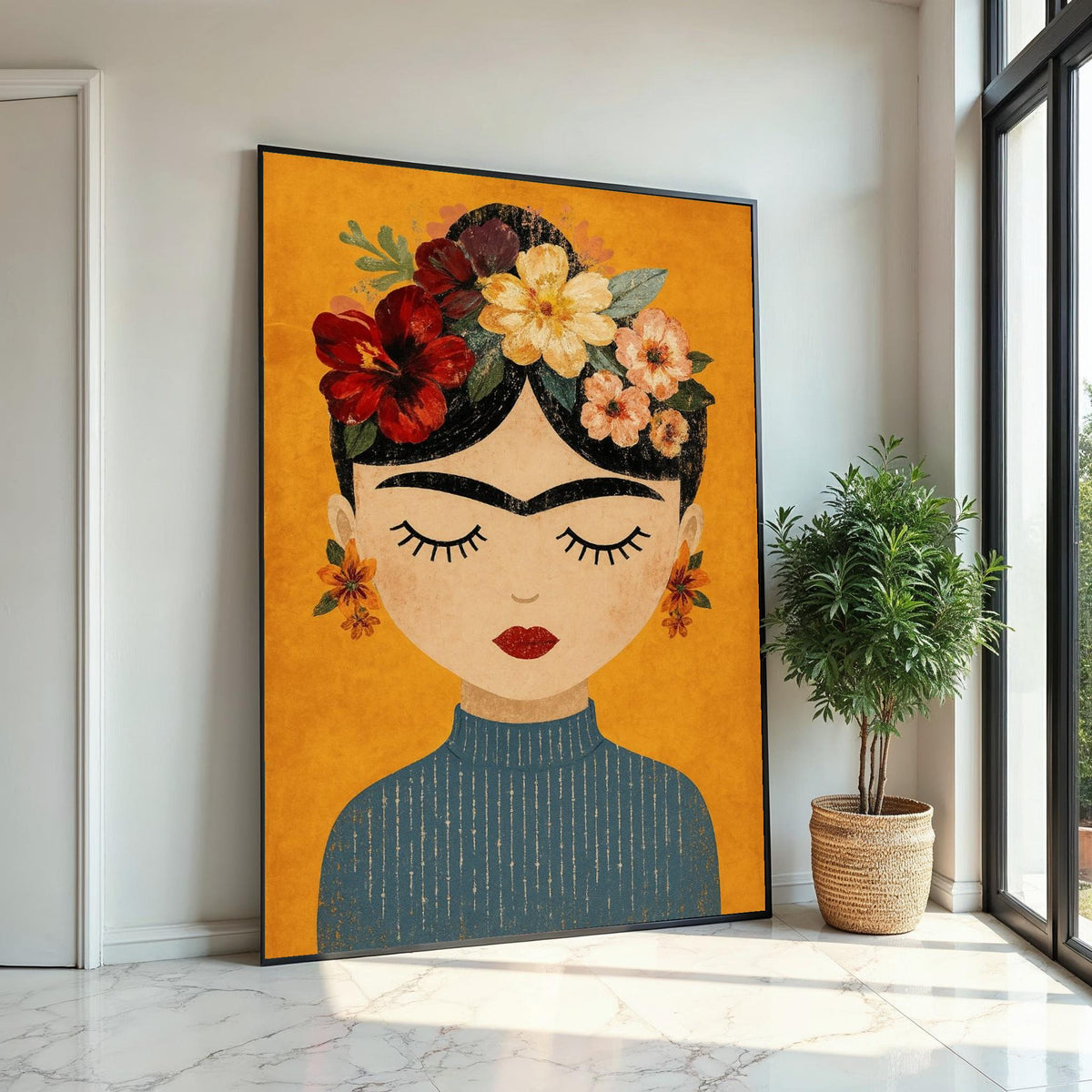 Floral Portrait Canvas, Woman with Flowers Wall Art, Vintage Style Canvas, Artistic Wall Decoration, Ready to Hang Design