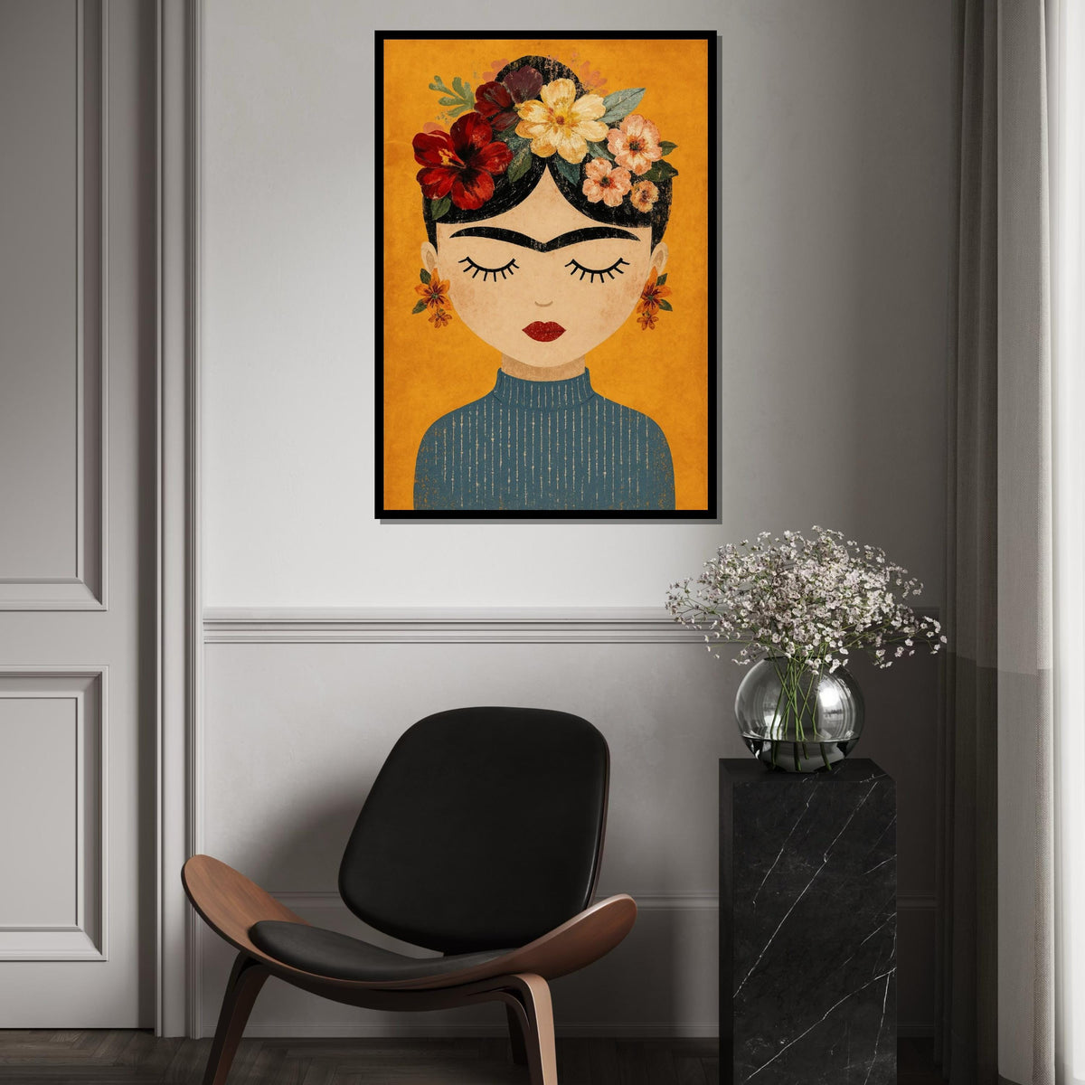 Floral Portrait Canvas, Woman with Flowers Wall Art, Vintage Style Canvas, Artistic Wall Decoration, Ready to Hang Design