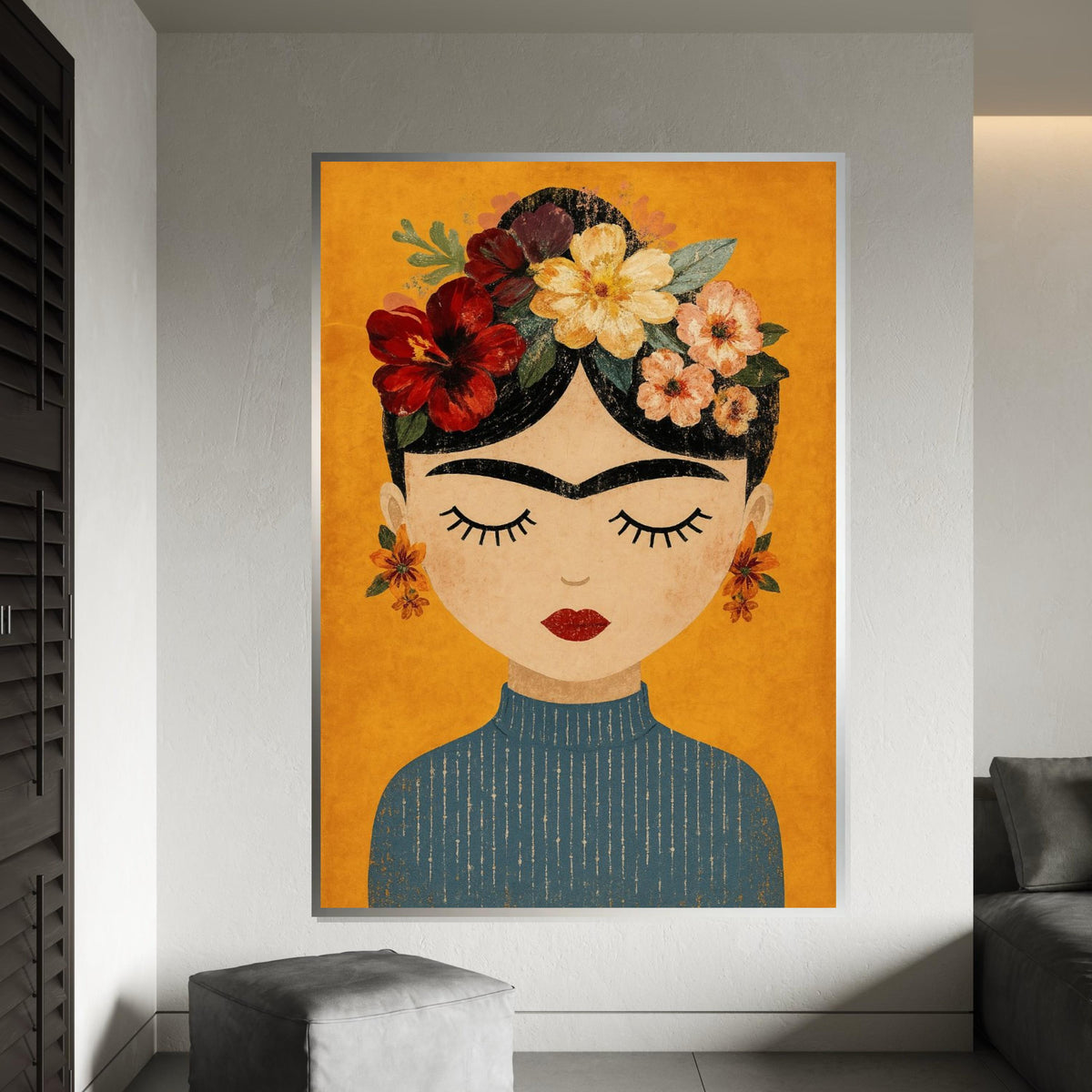 Floral Portrait Canvas, Woman with Flowers Wall Art, Vintage Style Canvas, Artistic Wall Decoration, Ready to Hang Design