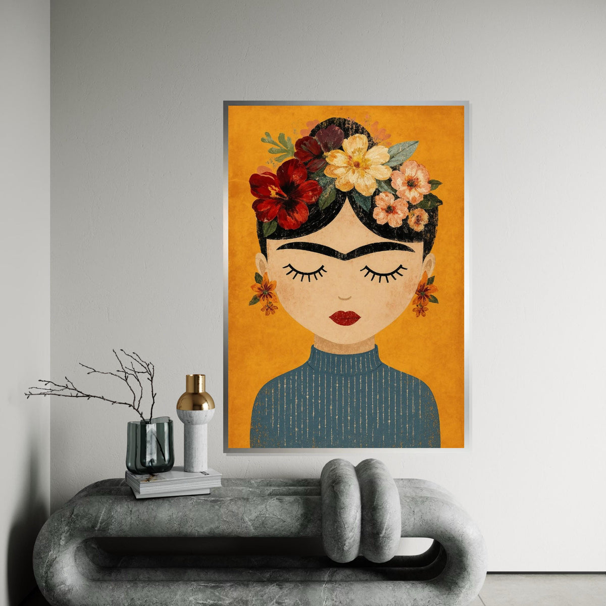 Floral Portrait Canvas, Woman with Flowers Wall Art, Vintage Style Canvas, Artistic Wall Decoration, Ready to Hang Design