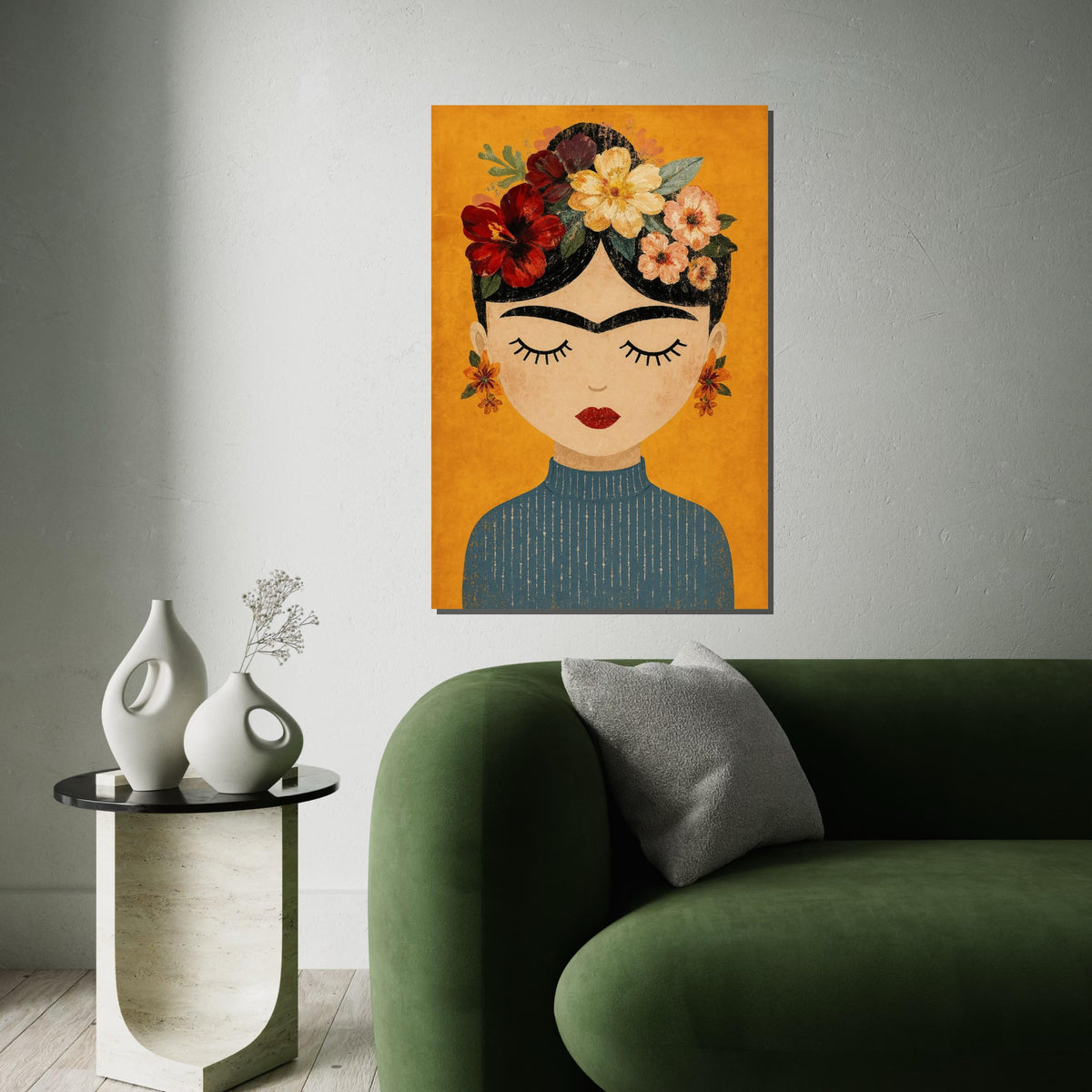 Floral Portrait Canvas, Woman with Flowers Wall Art, Vintage Style Canvas, Artistic Wall Decoration, Ready to Hang Design