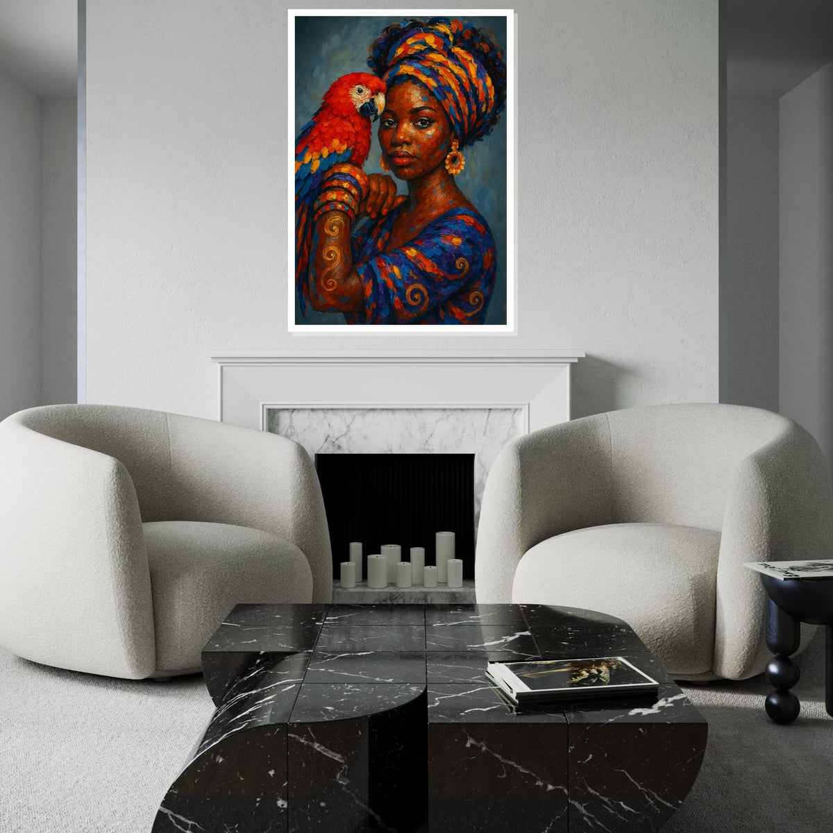 Regal Parrot Lady Canvas, Vibrant Colors Wall Art, African Woman, Parrot Print, Wall Art Canvas Design, Ready To Hang Decoration