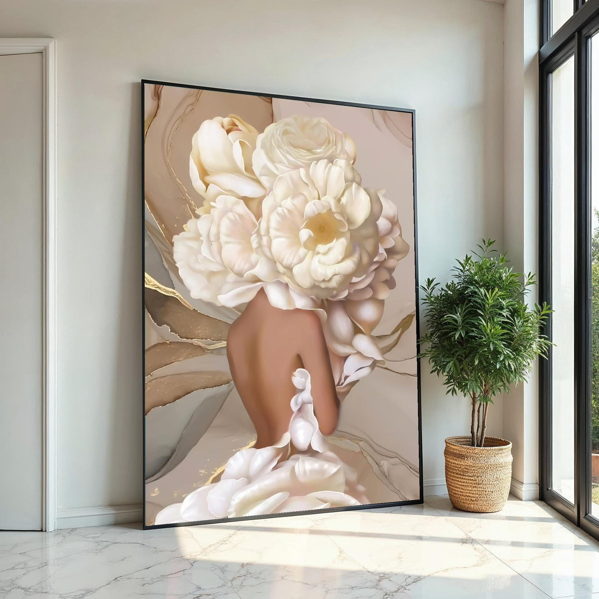 Floral Headpiece Elegance Canvas, Flower Woman Wall Art, Abstract Bloom Print, Wall Art Canvas Design, Ready to Hang Home Decor
