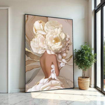 Floral Headpiece Elegance Canvas, Flower Woman Wall Art, Abstract Bloom Print, Wall Art Canvas Design, Ready to Hang Home Decor