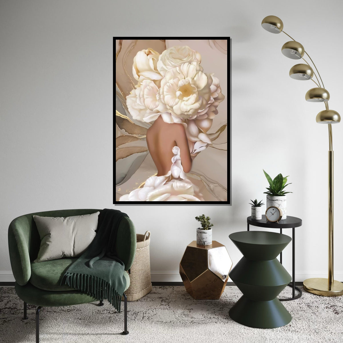 Floral Headpiece Elegance Canvas, Flower Woman Wall Art, Abstract Bloom Print, Wall Art Canvas Design, Ready to Hang Home Decor