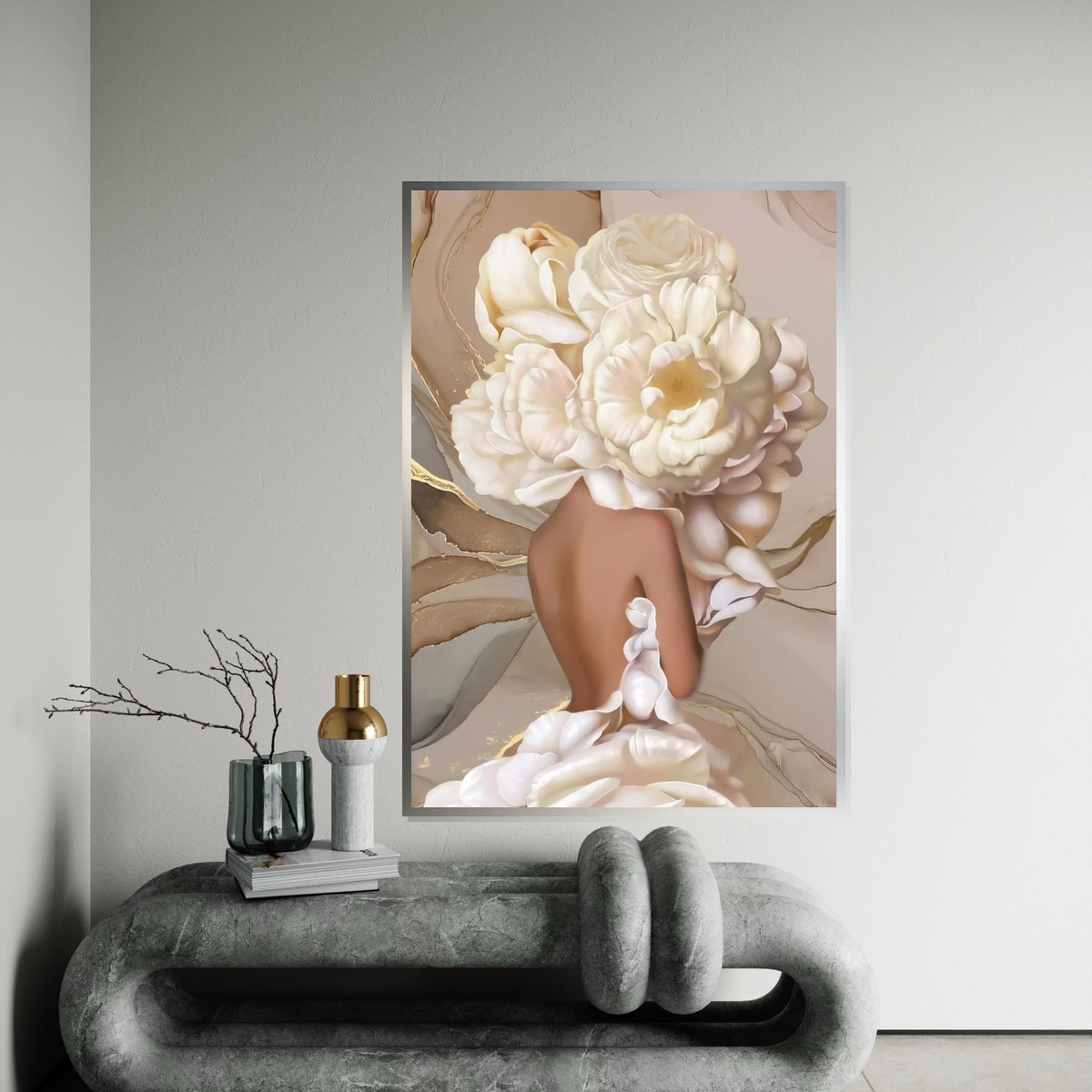 Floral Headpiece Elegance Canvas, Flower Woman Wall Art, Abstract Bloom Print, Wall Art Canvas Design, Ready to Hang Home Decor