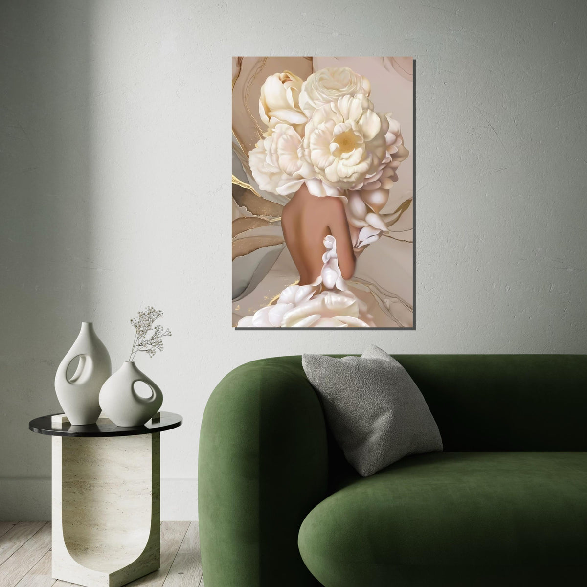 Floral Headpiece Elegance Canvas, Flower Woman Wall Art, Abstract Bloom Print, Wall Art Canvas Design, Ready to Hang Home Decor