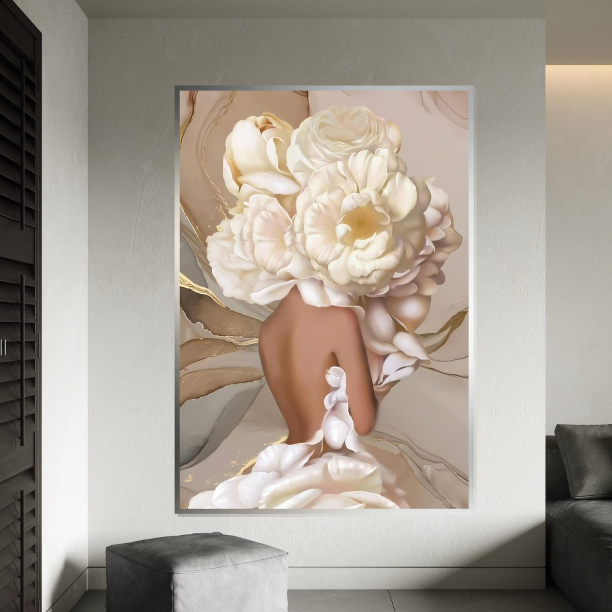 Floral Headpiece Elegance Canvas, Flower Woman Wall Art, Abstract Bloom Print, Wall Art Canvas Design, Ready to Hang Home Decor