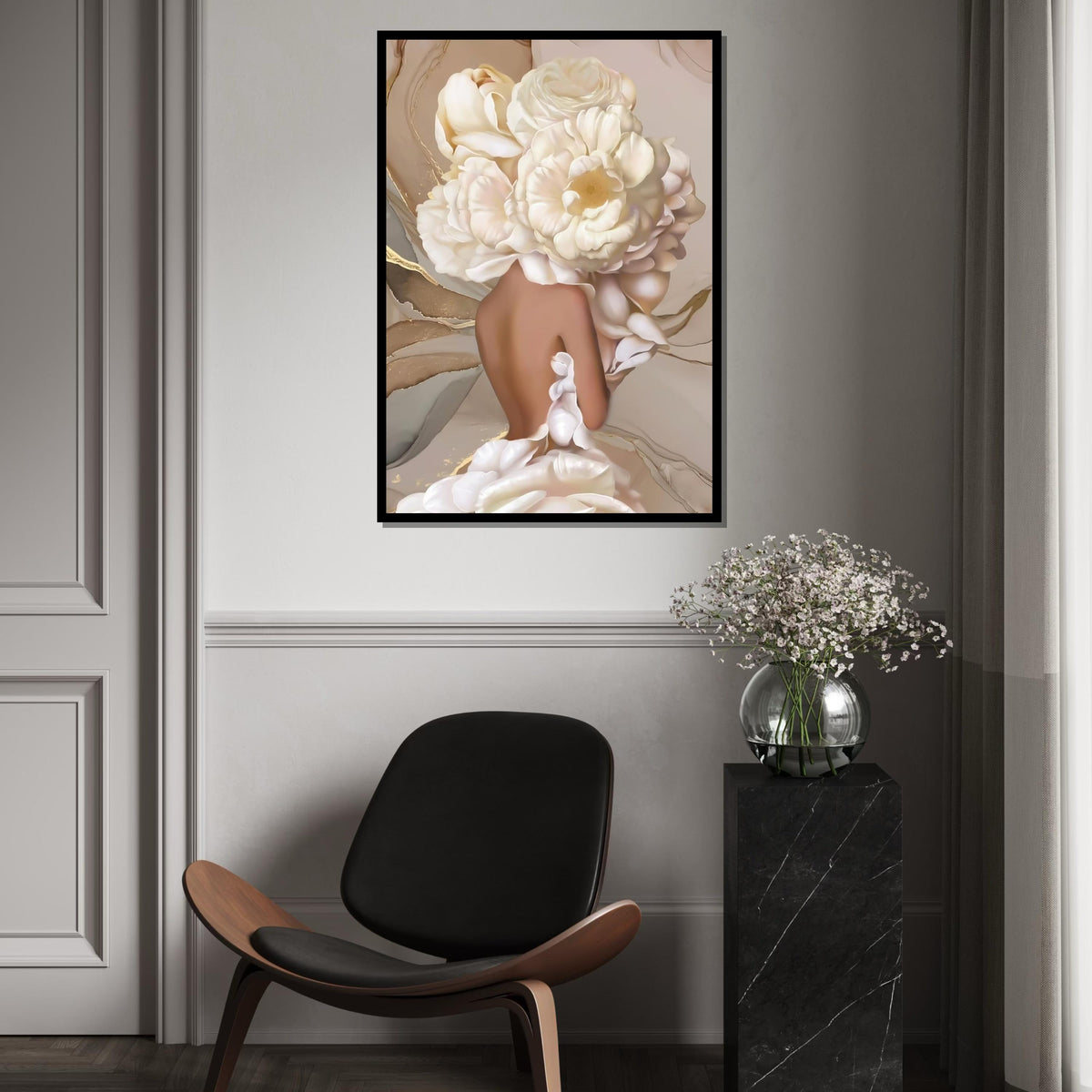 Floral Headpiece Elegance Canvas, Flower Woman Wall Art, Abstract Bloom Print, Wall Art Canvas Design, Ready to Hang Home Decor