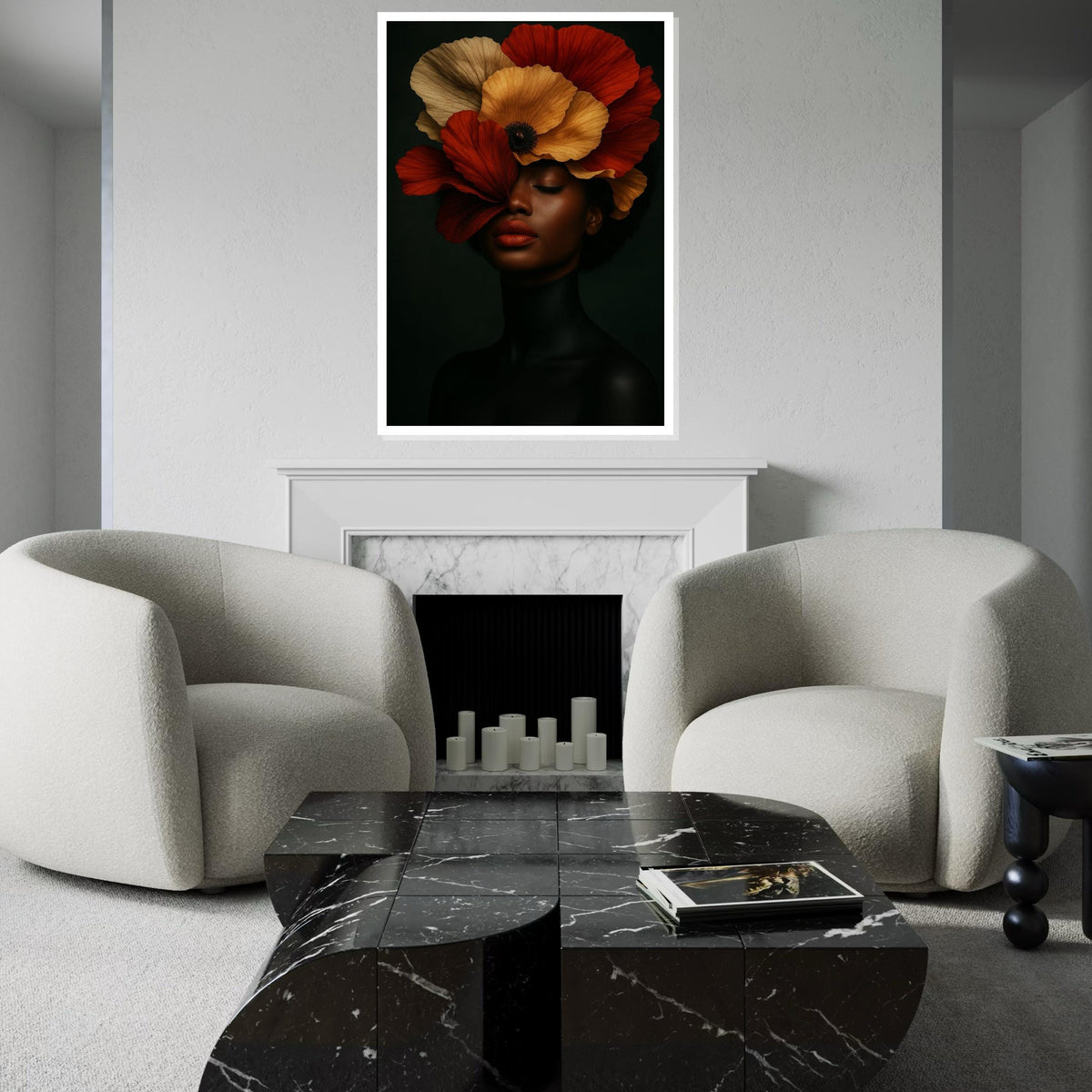 Elegant Floral Portrait Canvas, Woman with Poppy Hat Art, Wall Art Canvas Design, Ready To Hang Decoration, Floral Beauty Wall Art