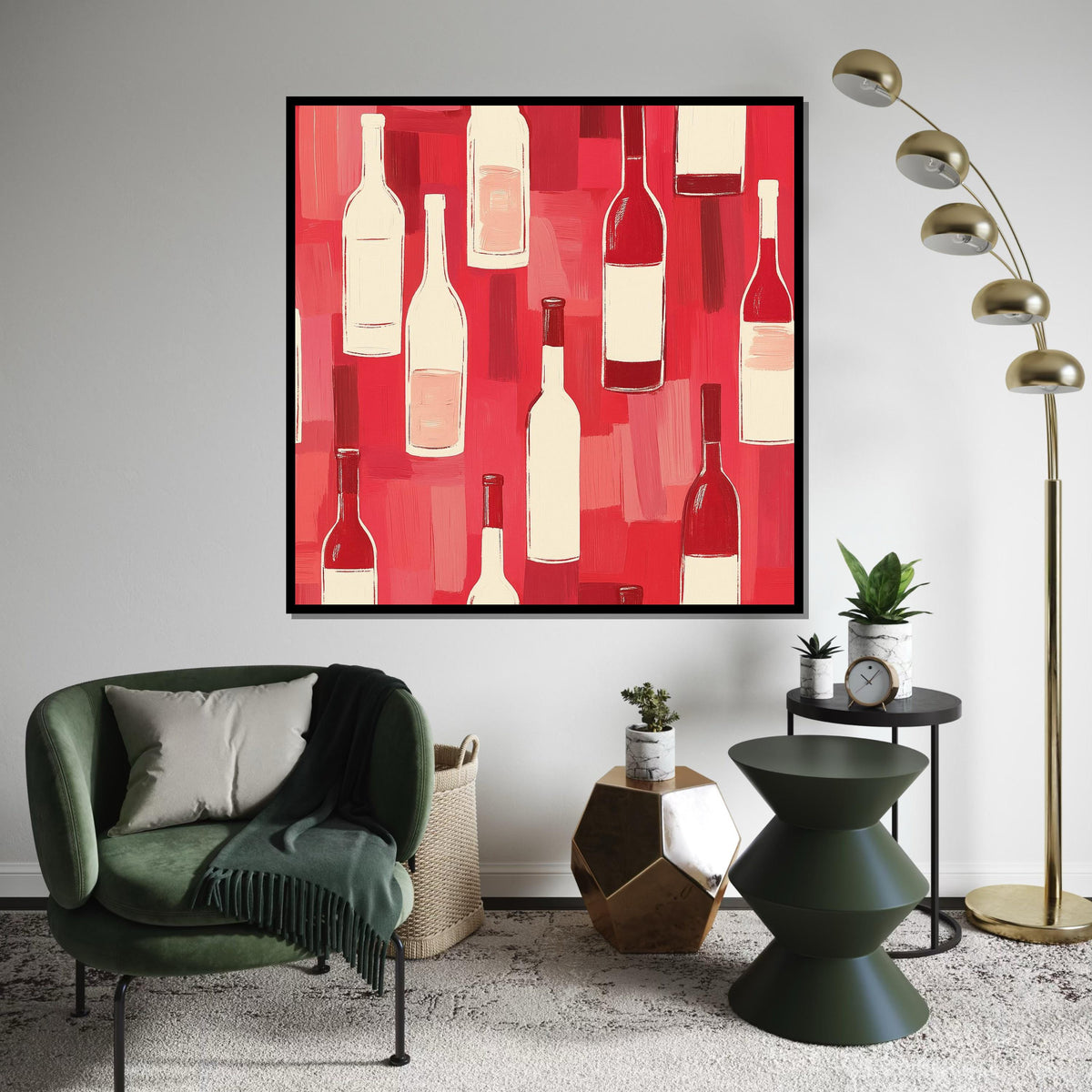Wine Bottles Canvas Art, Wine Bottle Print, Red and White Decor, Bottle Pattern Design, Wall Art Canvas, Ready to Hang Decoration