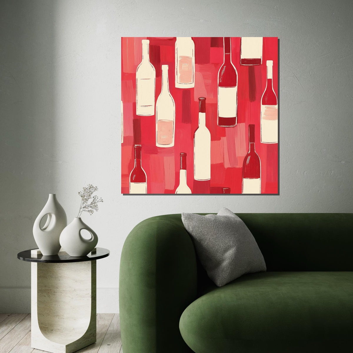 Wine Bottles Canvas Art, Wine Bottle Print, Red and White Decor, Bottle Pattern Design, Wall Art Canvas, Ready to Hang Decoration