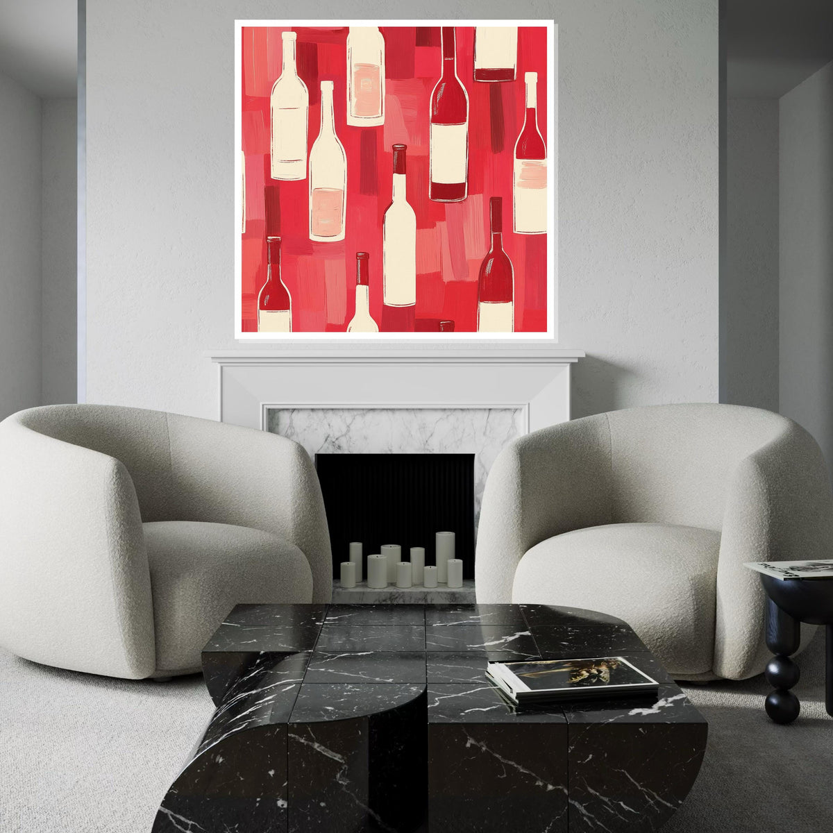 Wine Bottles Canvas Art, Wine Bottle Print, Red and White Decor, Bottle Pattern Design, Wall Art Canvas, Ready to Hang Decoration