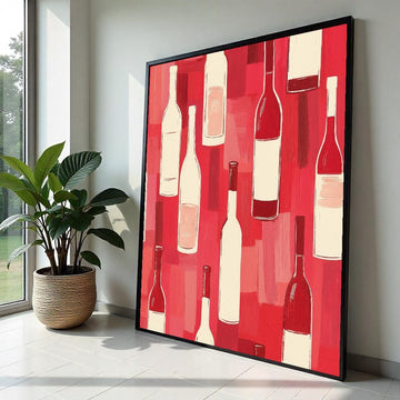 Wine Bottles Canvas Art, Wine Bottle Print, Red and White Decor, Bottle Pattern Design, Wall Art Canvas, Ready to Hang Decoration