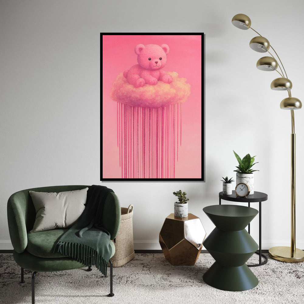 Pink Teddy Cloud Canvas, Teddy Bear Wall Art, Cute Pink Cloud Art, Bear Canvas Design, Ready to Hang Decoration