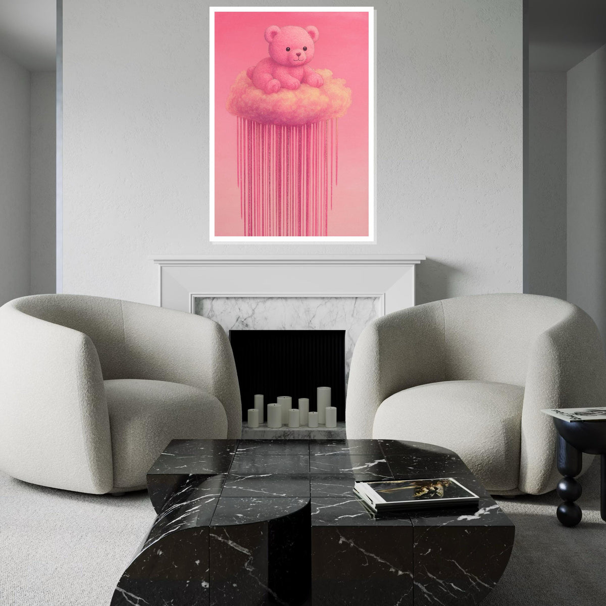 Pink Teddy Cloud Canvas, Teddy Bear Wall Art, Cute Pink Cloud Art, Bear Canvas Design, Ready to Hang Decoration